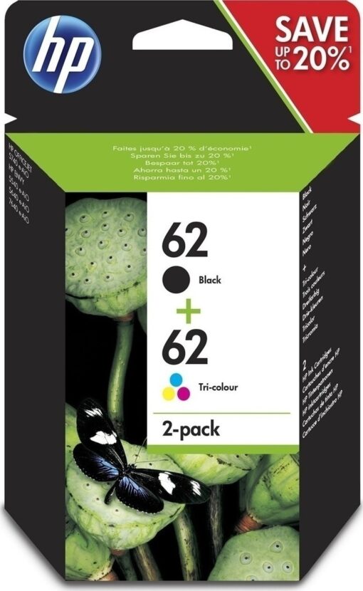 HP 62 Γνήσιο Πακέτο 2 Μελανιών Εκτυπωτή InkJet Πολλαπλό (Color) / Μαύρο (N9J71AE)