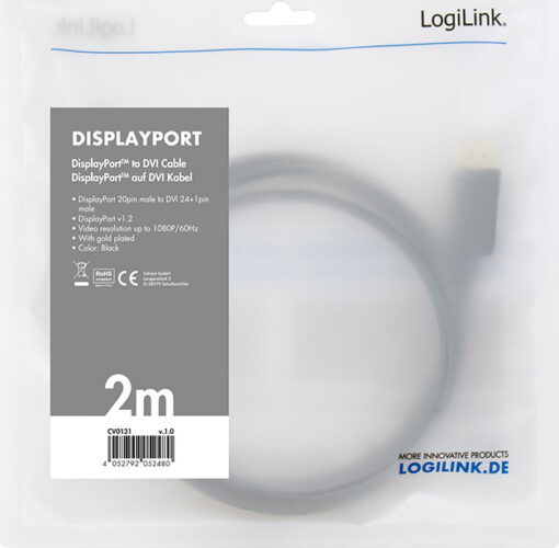 LogiLink Cable DVI-D male - DisplayPort male 2m (CV0131) - Image 3