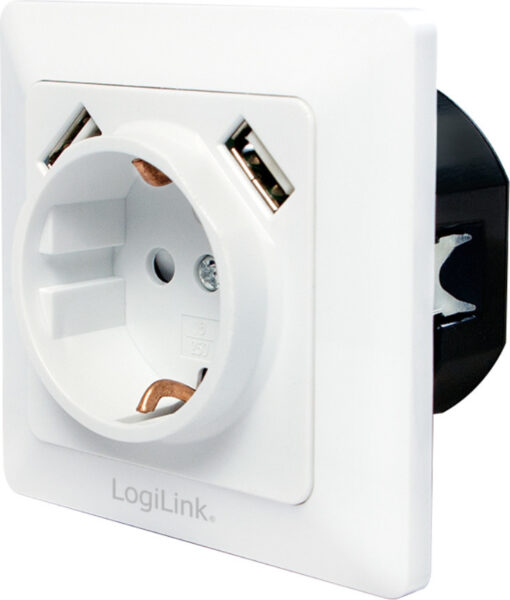 LogiLink Μονή Χωνευτή Πρίζα Ρεύματος με 2 Θύρες USB Λευκή - Image 2