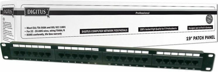 Digitus Patch Panel Unshielded για Rack 1U 19" 24 Θυρών cat6 Μαύρο