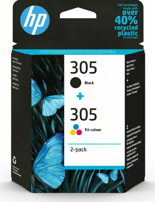 HP 305 Γνήσιο Πακέτο 2 Μελανιών Εκτυπωτή InkJet Πολλαπλό (Color) / Μαύρο (6ZD17AE)