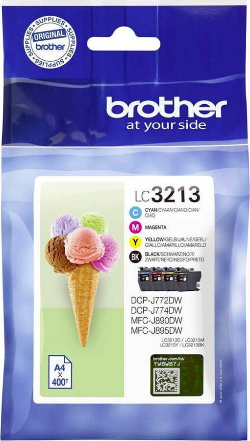 Brother LC3213 Γνήσιο Πακέτο 4 Μελανιών Εκτυπωτή InkJet Κίτρινο / Κυανό / Ματζέντα / Μαύρο (LC-3213VP)