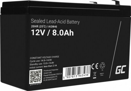 Green Cell με Χωρητικότητα 8Ah και Τάση 12V AGM46 1τμχ