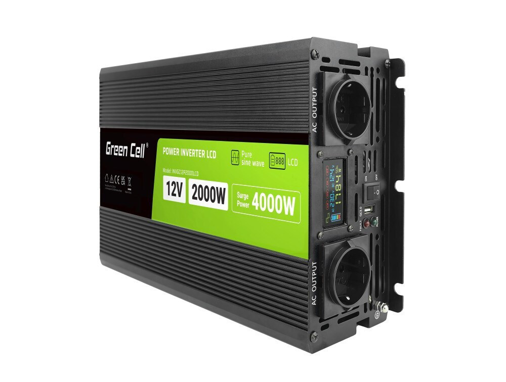Green Cell Inverter Αυτοκινήτου Καθαρού Ημιτόνου για 12V DC 2000W/40000W
