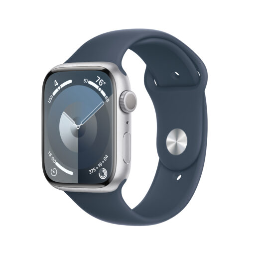 Apple Watch Series 9 45mm Silver με Storm Blue Sport Band (S/M)