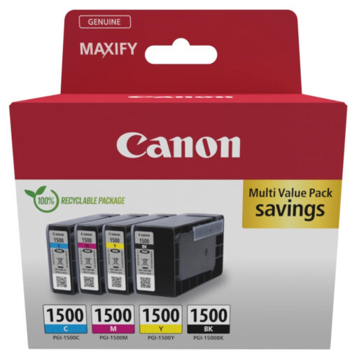 Canon PGI-1500 Γνήσιο Πακέτο 4 Μελανιών Εκτυπωτή InkJet Κίτρινο / Κυανό / Ματζέντα / Μαύρο (9218B006)