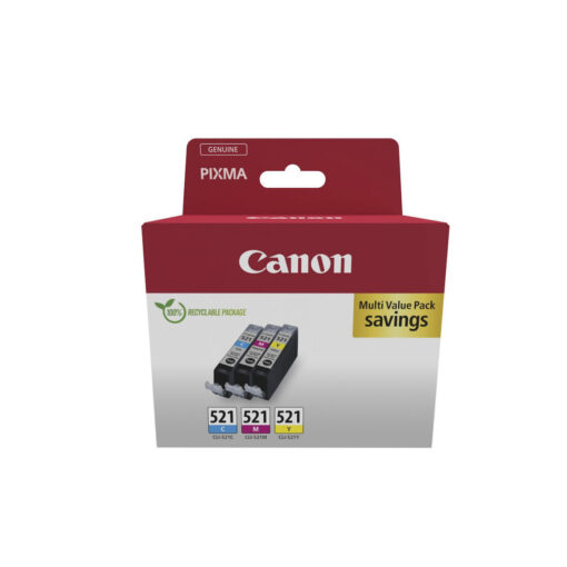 Canon CLI-521 Γνήσιο Πακέτο 3 Μελανιών Εκτυπωτή InkJet Κίτρινο / Κυανό / Ματζέντα (2934B015)