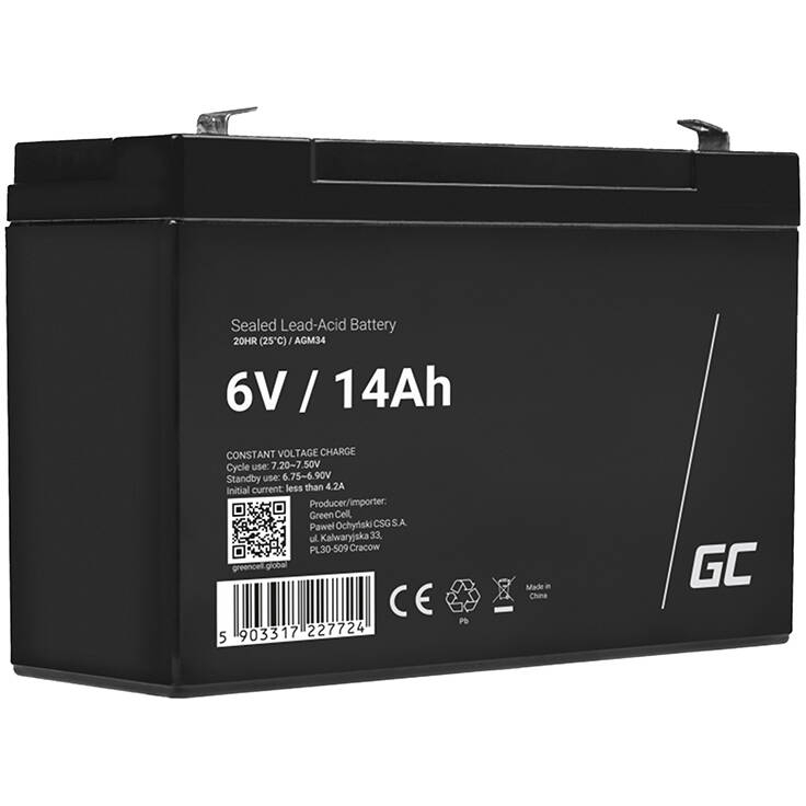 Green Cell με Χωρητικότητα 14Ah και Τάση 6V AGM34 1τμχ