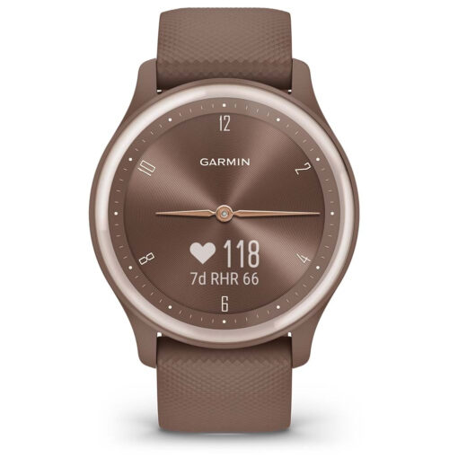Garmin Vivomove Sport 40mm Cocoa Case and Silicone Band with Peach Gold Accents
