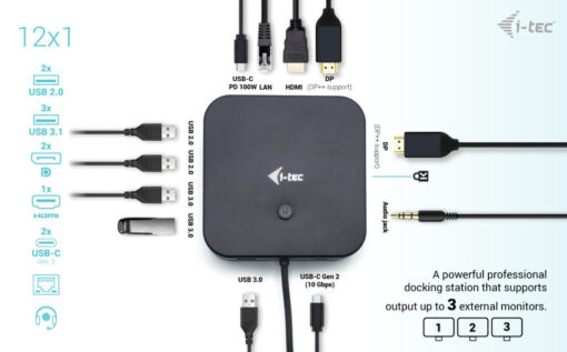 i-tec USB-C Docking Station με HDMI/DisplayPort 4K PD Ethernet (C31TRIPLE4KDOCKPDPRO) - Image 2
