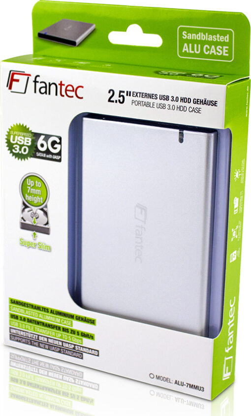 Fantec ALU7MMU3 Θήκη για Σκληρό Δίσκο 2.5" SATA III με σύνδεση USB 3.0 σε Ασημί χρώμα - Image 2
