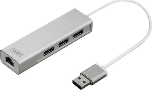Digitus USB 3.0 Hub 3 Θυρών με σύνδεση USB-A / Ethernet Ασημί