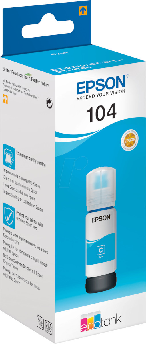 Epson 104 Γνήσιο Μελάνι Εκτυπωτή InkJet Κυανό (C13T00P240)