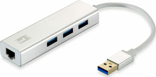 Level One USB 3.0 Hub 3 Θυρών με σύνδεση USB-A / Ethernet Ασημί