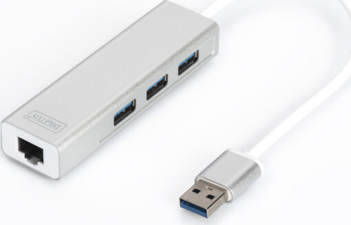 Digitus USB 3.0 Hub 3 Θυρών με σύνδεση USB-A / Ethernet Ασημί - Image 2