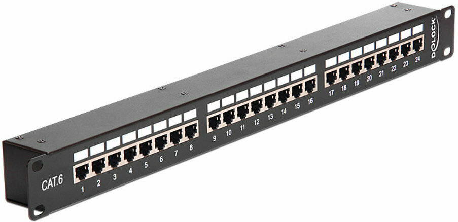 DeLock Patch Panel Shielded για Rack 1U 19" 24 Θυρών cat6 Μαύρο