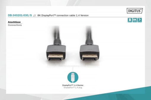 Digitus Cable DisplayPort male - DisplayPort male 3m Μαύρο (DB-340201-030-S) - Image 3