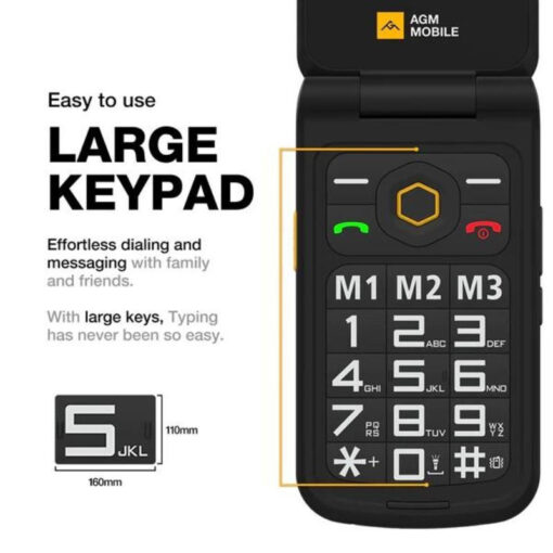 AGM M8 Flip Dual SIM Ανθεκτικό Κινητό με Μεγάλα Κουμπιά Μαύρο - Image 2