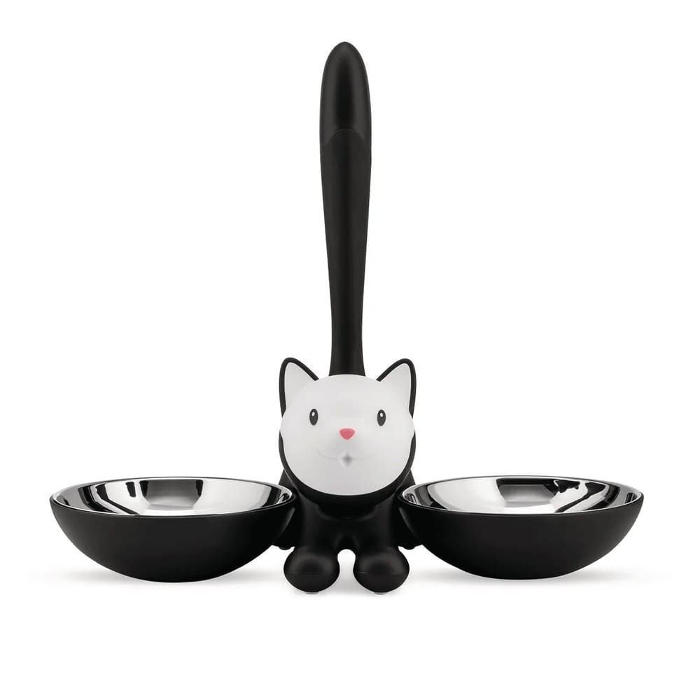 Δοχείο Φαγητού Γάτας 2 Θέσεων Tigrito Ammi09 B 32x16x28cm Silver-black Alessi