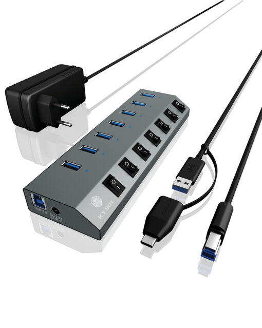 Icy Box USB 3.0 Hub 7 Θυρών με σύνδεση USB-A / USB-C και Εξωτερική Παροχή Ρεύματος