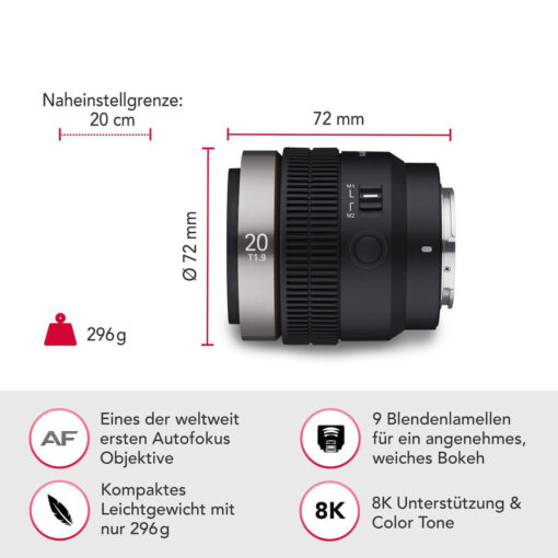 Samyang V-AF T 1,9/20 FE Full Frame για Sony FE Μount - Image 2