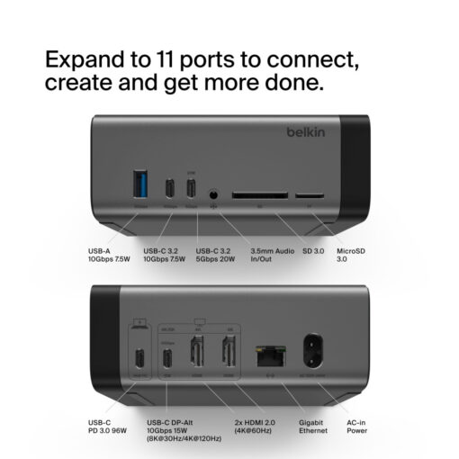 Belkin 11-in-1 Pro GaN Dock USB-C Docking Station με HDMI 4K PD Ethernet - Image 5