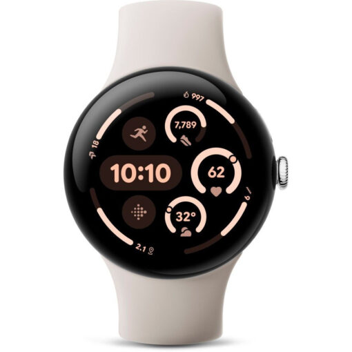 Google Pixel Watch 3 LTE 45mm Polished Silver Aluminum case / Porcelain Active Band - Image 3