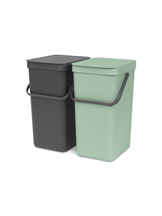 Brabantia Sort&Go Κάδος Απορριμμάτων Πλαστικός Dark Grey & Jade Green 16lt 2τμχ - Image 2