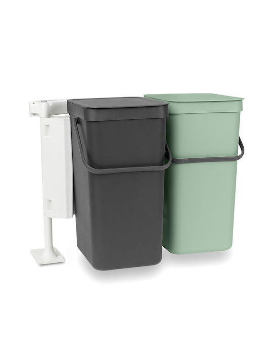 Brabantia Sort&Go Κάδος Απορριμμάτων Πλαστικός Dark Grey & Jade Green 16lt 2τμχ