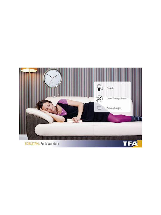 TFA Αθόρυβο Ρολόι Τοίχου Μεταλλικό Γκρι Ø77cm - Image 2