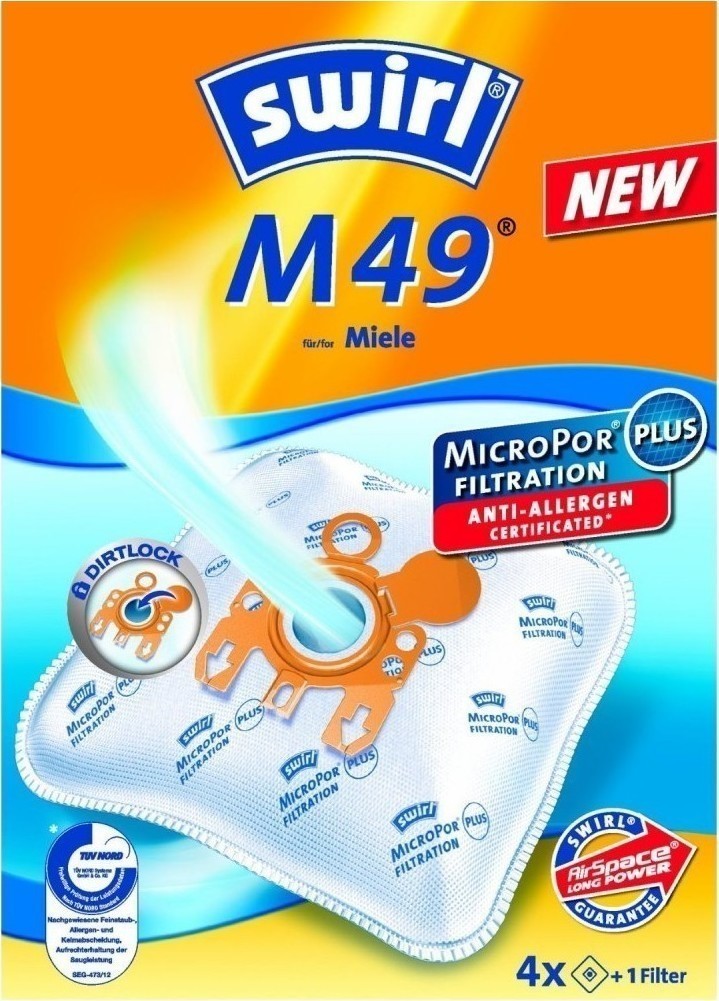 Swirl M49 Σακούλες Σκούπας 4τμχ Συμβατή με Σκούπα Miele