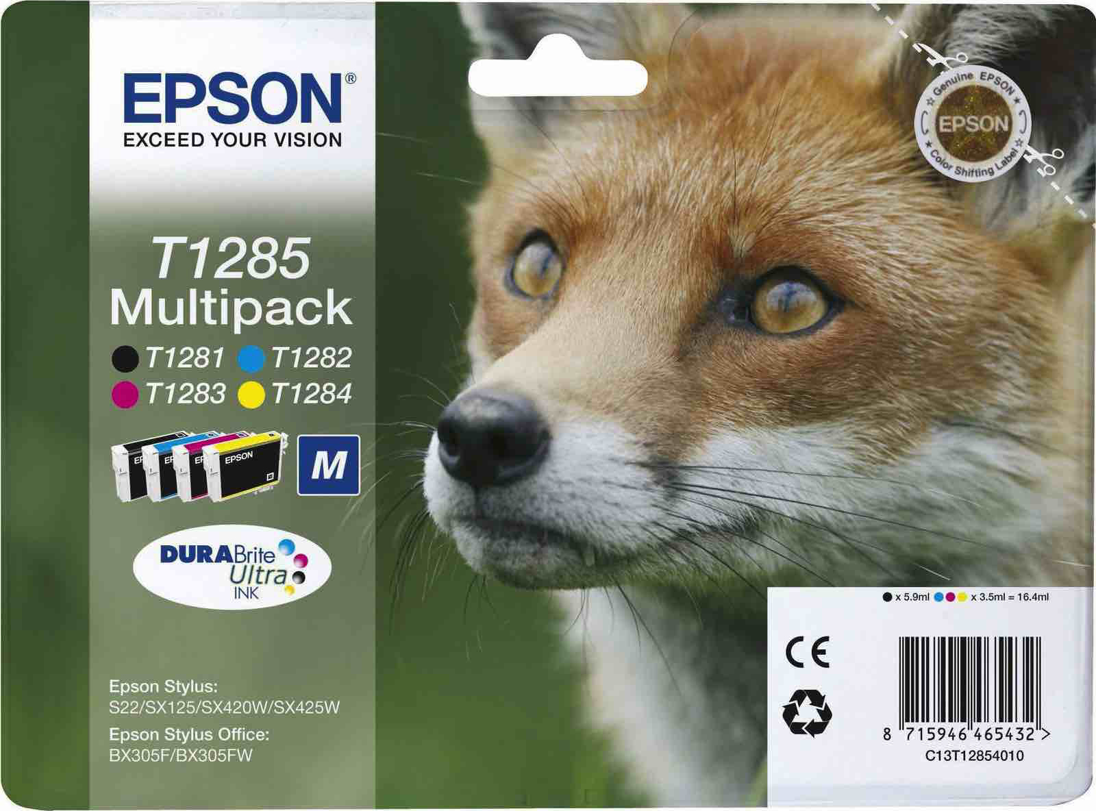Epson T1285M Γνήσιο Πακέτο 4 Μελανιών Εκτυπωτή InkJet Κίτρινο / Κυανό / Ματζέντα / Μαύρο (C13T12854010 C13T12854012)