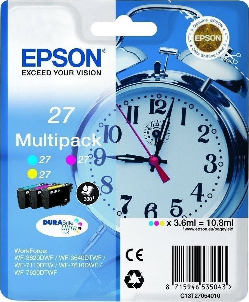 Epson 27 Γνήσιο Πακέτο 3 Μελανιών Εκτυπωτή InkJet Κίτρινο / Κυανό / Ματζέντα (C13T27054010 C13T27054012)
