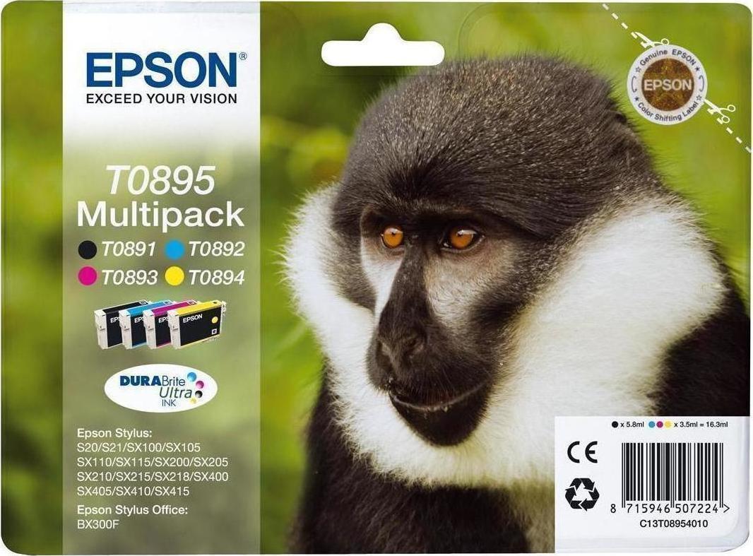 Epson T0895 Γνήσιο Πακέτο 4 Μελανιών Εκτυπωτή InkJet Κίτρινο / Κυανό / Ματζέντα / Μαύρο (C13T08954010)