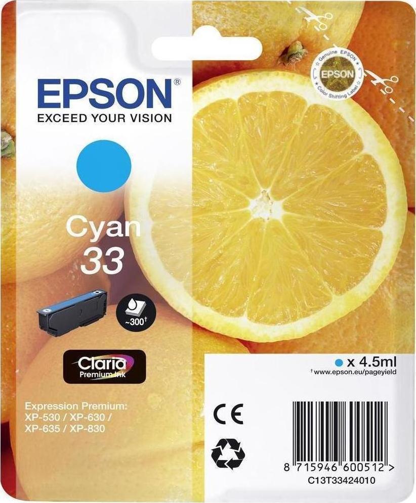 Epson 33 Cyan Γνήσιο Μελάνι Εκτυπωτή InkJet Κυανό (C13T33424010 C13T33424012)