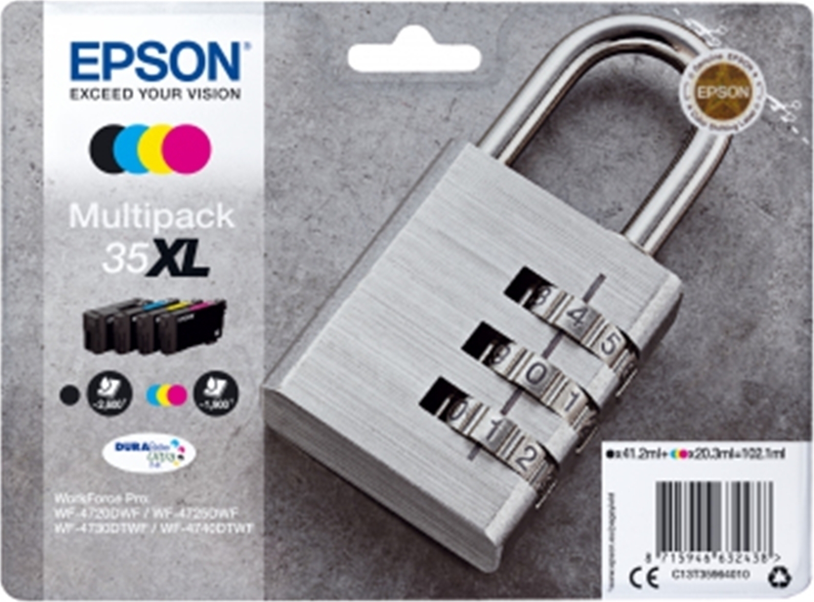 Epson 35XL Γνήσιο Πακέτο 4 Μελανιών Εκτυπωτή InkJet Κίτρινο / Κυανό / Ματζέντα / Μαύρο (C13T35964010)