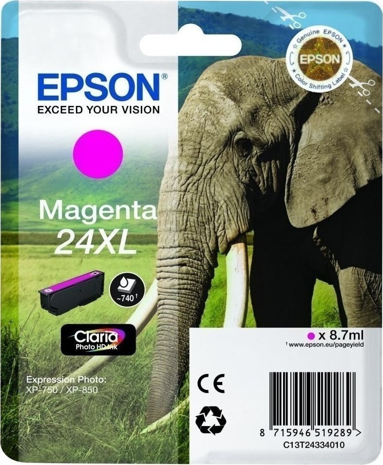 Epson 24XL Γνήσιο Μελάνι Εκτυπωτή InkJet Ματζέντα (C13T24334010 C13T24334012)