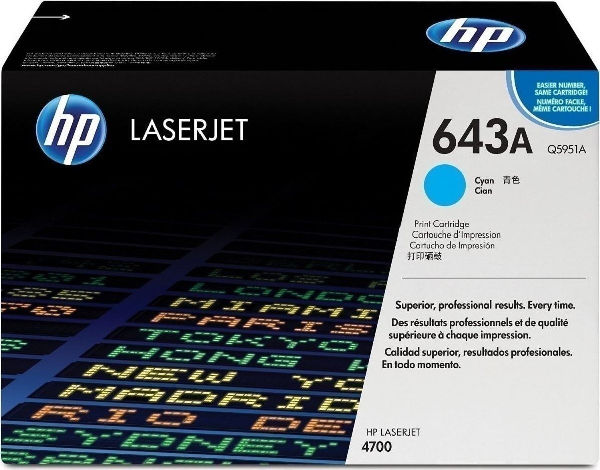 HP 643A Γνήσιο Toner Laser Εκτυπωτή Κυανό 10000 Σελίδων (Q5951A)