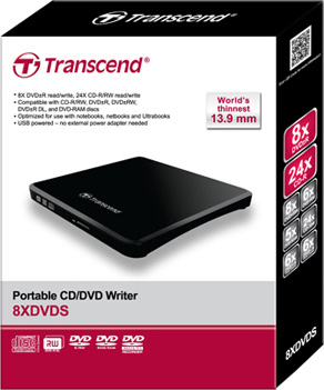 Transcend Εξωτερικός Οδηγός Εγγραφής/Ανάγνωσης CD/DVD για Laptop / Desktop Μαύρο TS8XDVDS-K - Image 2