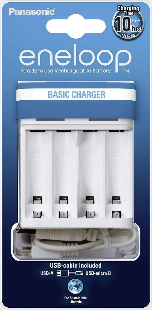 Panasonic Eneloop Basic BQ-CC61 USB Φορτιστής 4 Μπαταριών Ni-MH Μεγέθους AA/AAA σε Λευκό χρώμα