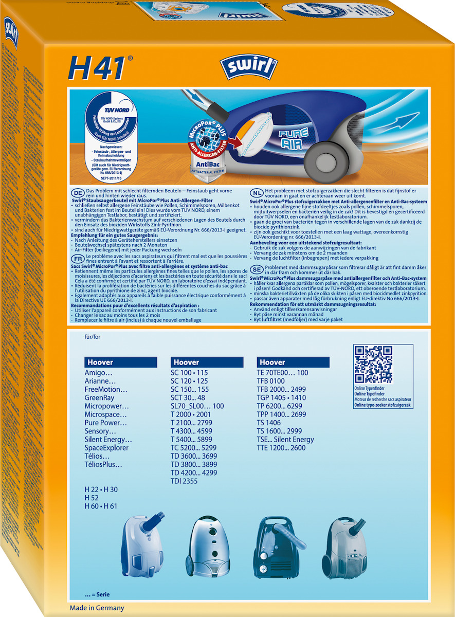 Swirl H41 Σακούλες Σκούπας 4τμχ Συμβατή με Σκούπα Hoover - Image 2
