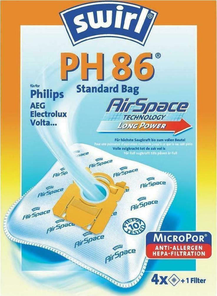 Swirl PH86 Σακούλες Σκούπας 4τμχ Συμβατή με Σκούπα AEG / Electrolux / Philips