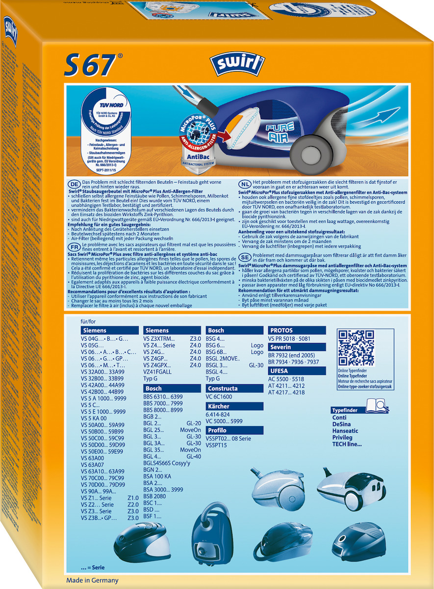 Swirl S67 Σακούλες Σκούπας 4τμχ Συμβατή με Σκούπα Bosch / Siemens - Image 2