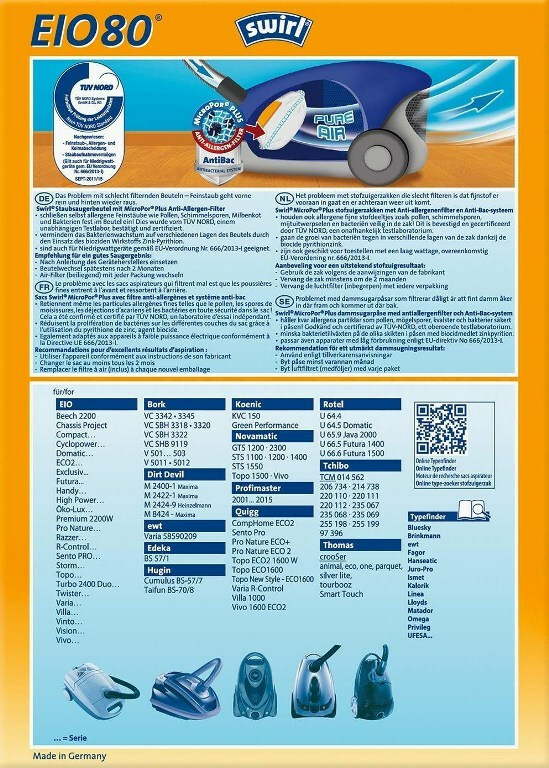 Swirl EIO 80 Plus Σακούλες Σκούπας 4τμχ Συμβατή με Σκούπα Universal - Image 2