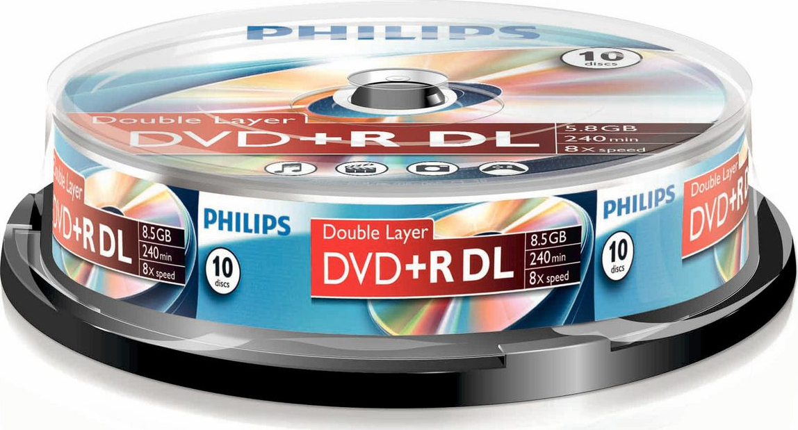 Philips Εγγράψιμα DVD+R 8x Dual Layer 8.5GB Cake Box 10τμχ