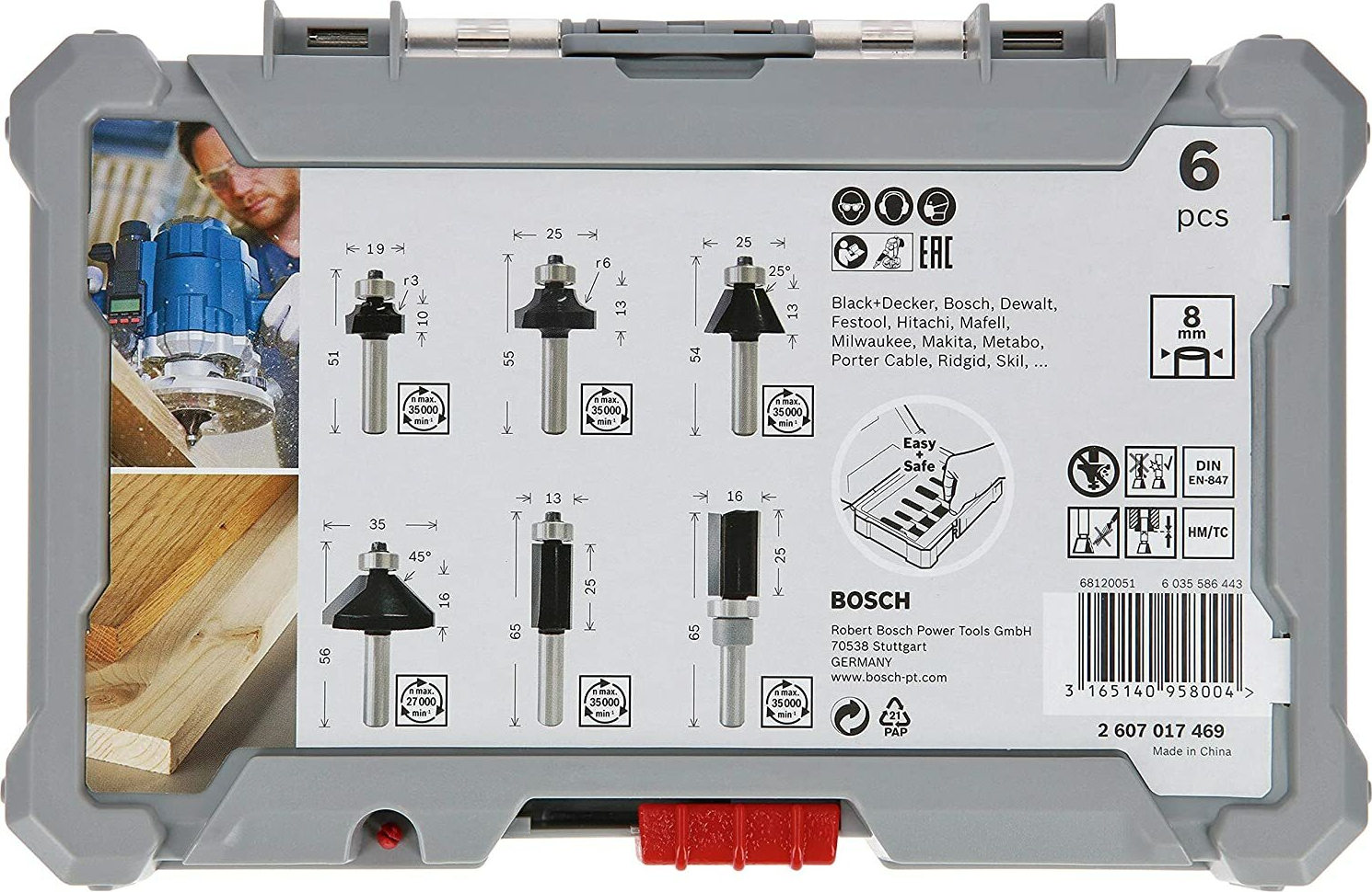 Bosch Σετ Φρέζες Καρβιδίου για Διαμόρφωση Αυλακώσεων σε Ξύλο 8mm 6τμχ - Image 2