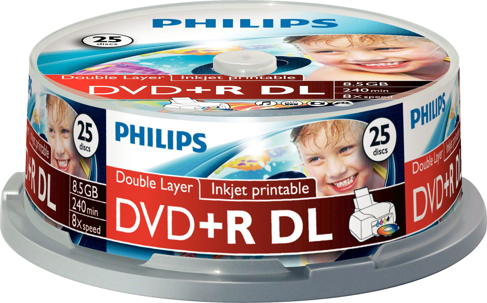 Philips Εγγράψιμα DVD+R 8x Dual Layer Printable 8.5GB Cake Box 25τμχ