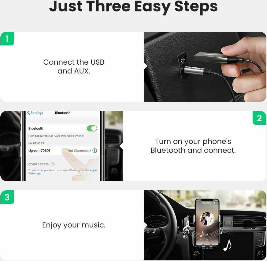 Ugreen Bluetooth Αυτοκινήτου 5.0 για το Ταμπλό (AUX / Audio Receiver / με USB θύρα Φόρτισης) - Image 7