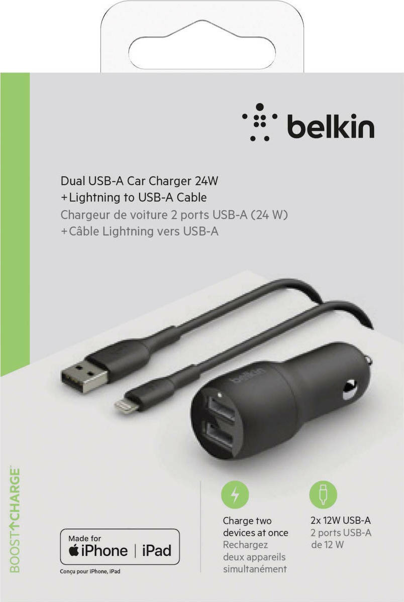 Belkin Φορτιστής Αυτοκινήτου με Θύρες 2xUSB-A και Καλώδιο Lightning - Image 2
