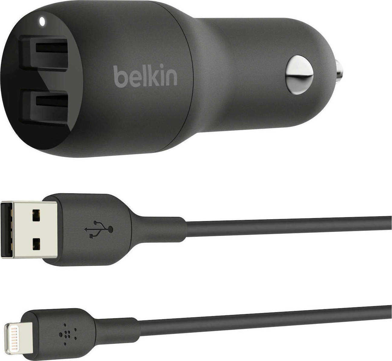 Belkin Φορτιστής Αυτοκινήτου με Θύρες 2xUSB-A και Καλώδιο Lightning